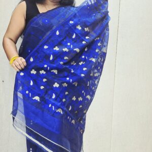 soft jamdani saree – royal blue elegant design