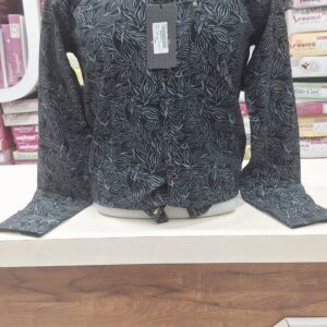men’s premium leaf print casual shirt – dark grey stylish party wear