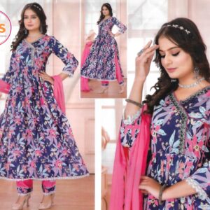 floral printed cotton anarkali 3 piece suit set with dupatta (xl, xxl)